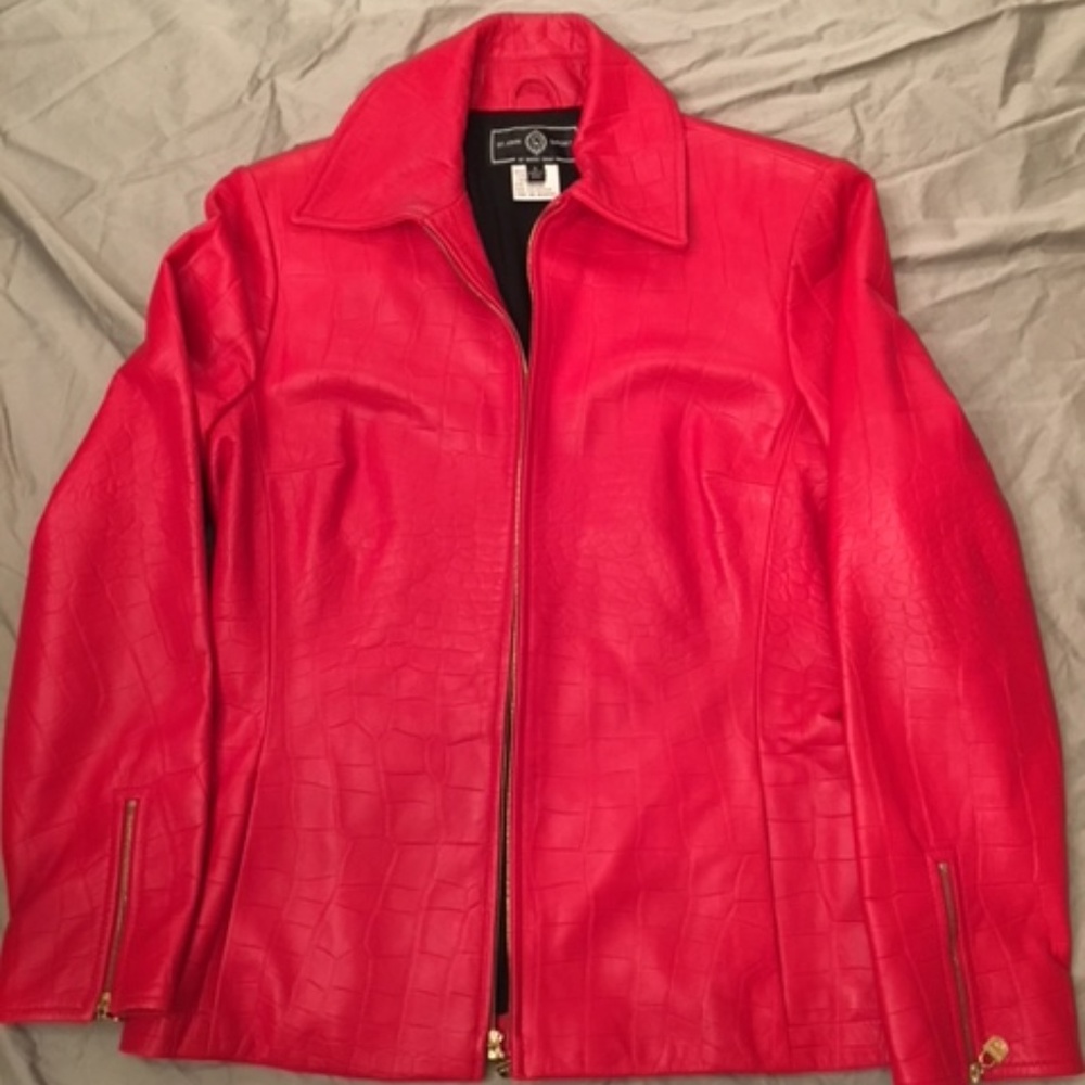 St. John's Sport Red Leather Marie Gray Jacket SM